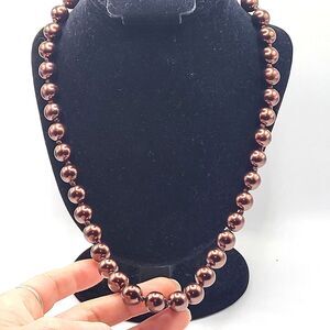 Vintage Chunky Metallic Brown Beaded Necklace 22in